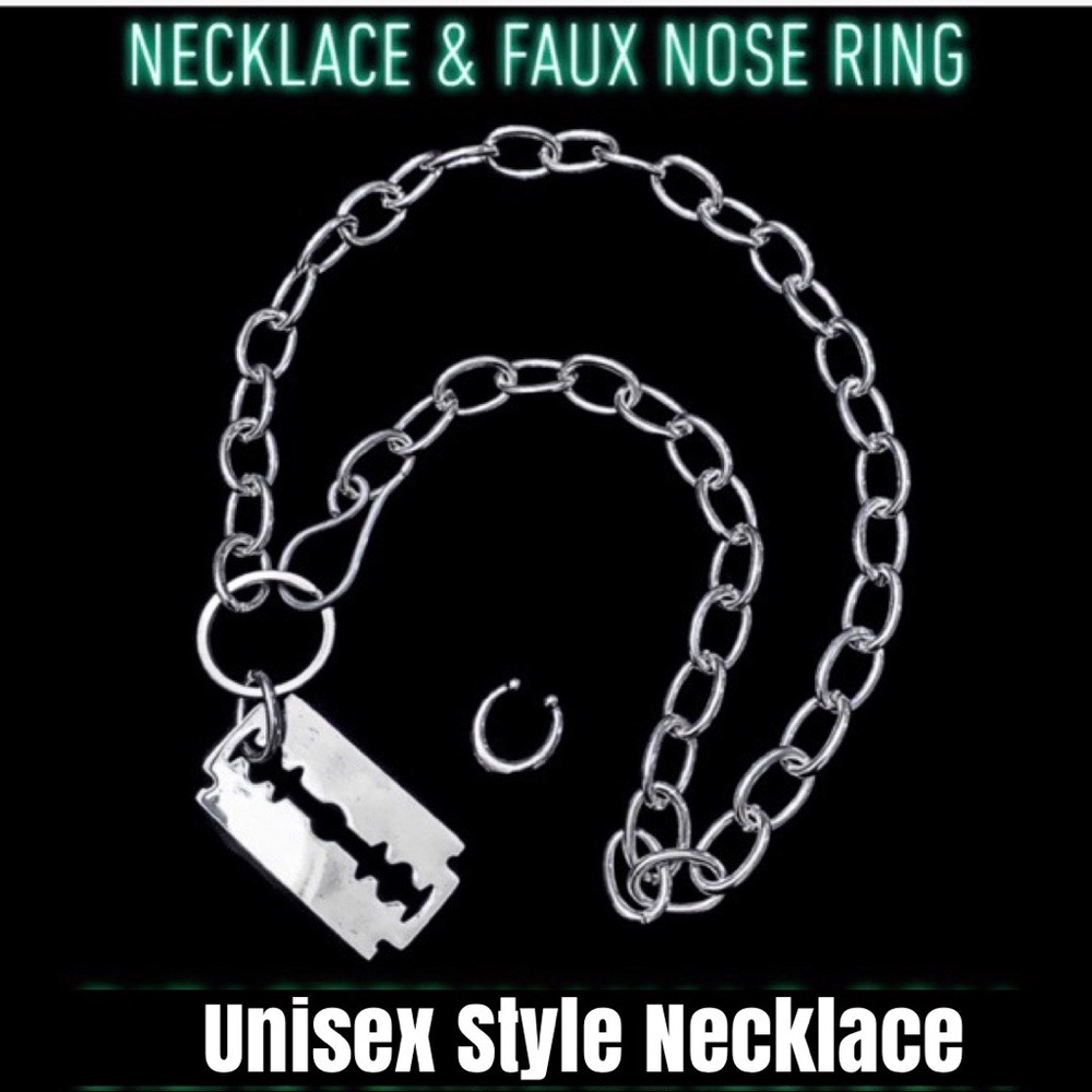 Razor Blade Necklace & Faux Nose Ring